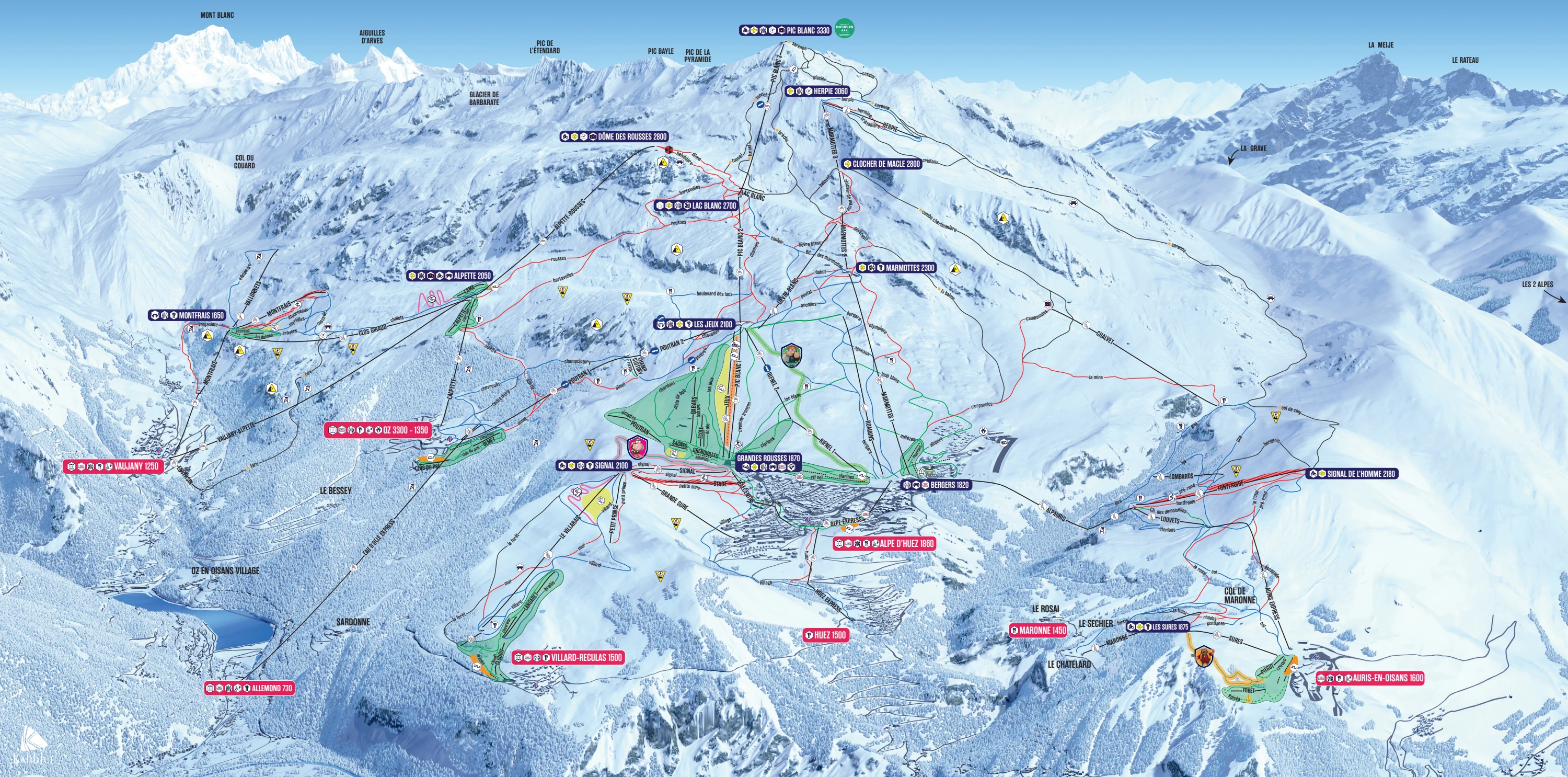 Plan des pistes de Alpe d'Huez