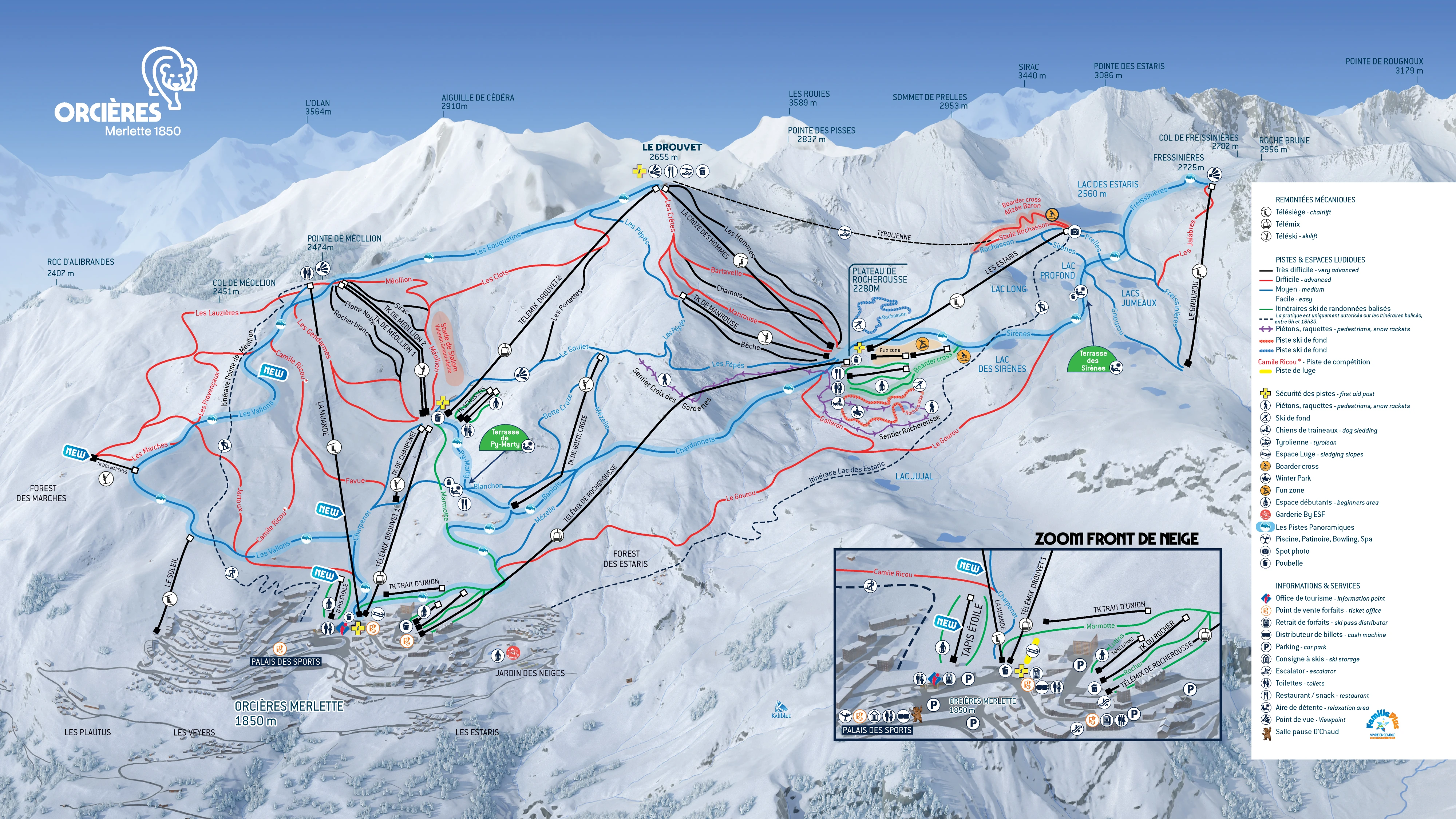 Plan des pistes de Orcières Merlette 1850