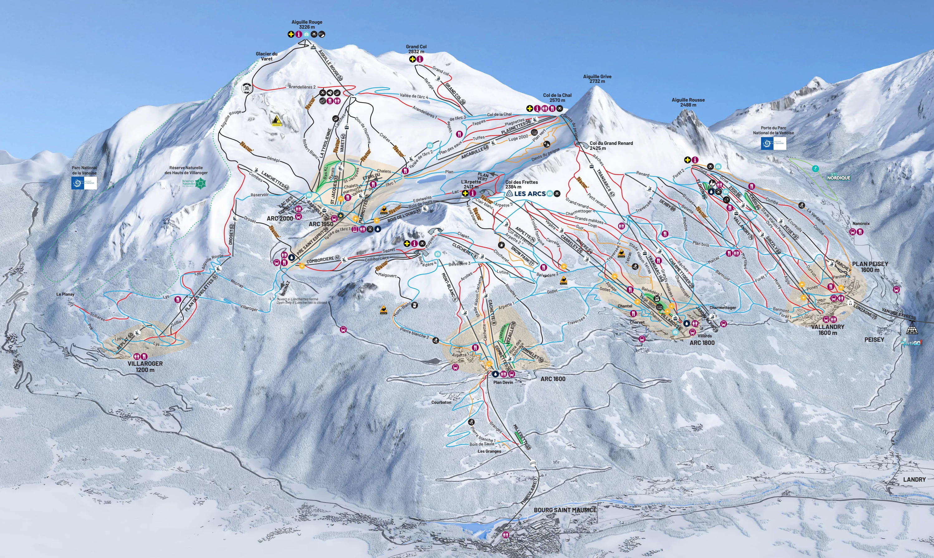 Plan des pistes de Peisey-Vallandry